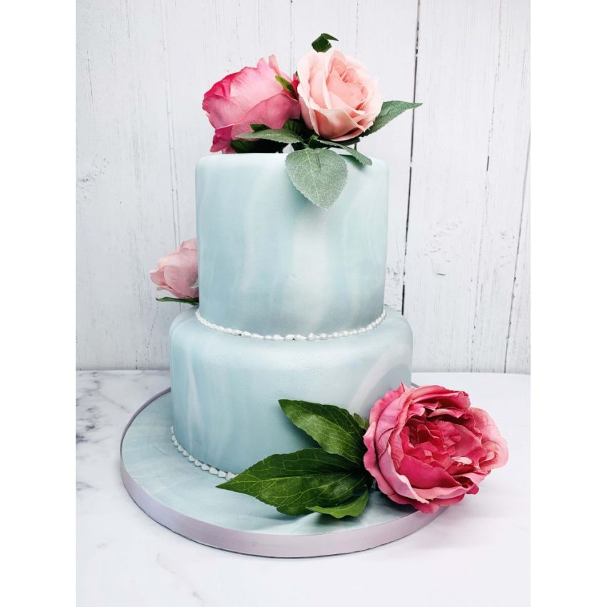 Blue Marble Floral Cake 