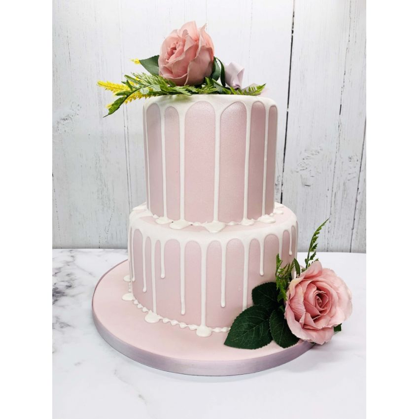 Pale Pink Drip Floral Cake 
