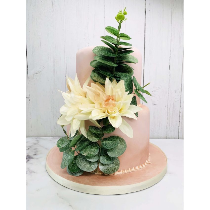 Peach Floral Cake with Foliage