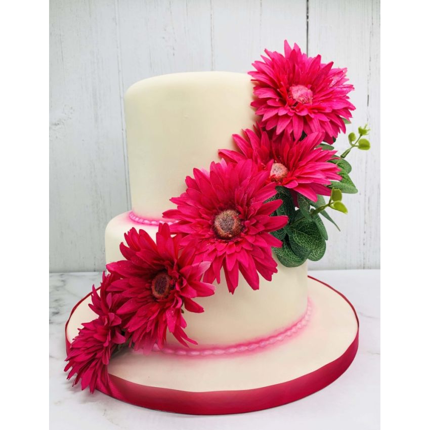 Ivory & Pink Gerbera Cake